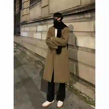 英伦轻熟风经典简约纯色双排扣外套休闲宽松百搭痞帅中长款通勤风衣 男女同款