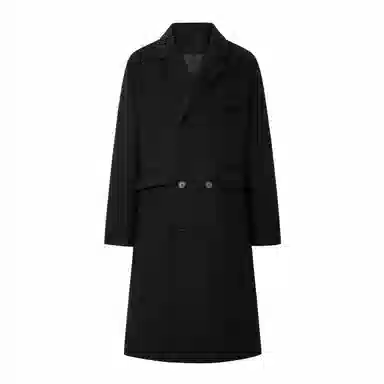 美式复古基础款纯色宽松通勤百搭落肩舒适中长款纯色大口袋双排扣西装领韩版厚款休闲直筒长款大衣 男女同款