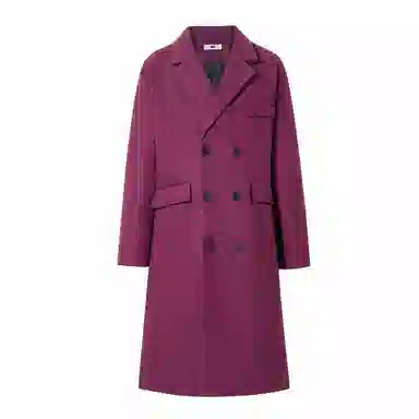 美式复古基础款纯色宽松通勤百搭落肩舒适中长款纯色大口袋双排扣西装领韩版厚款休闲直筒长款大衣 男女同款