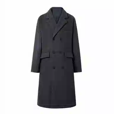 美式复古基础款纯色宽松通勤百搭落肩舒适中长款纯色大口袋双排扣西装领韩版厚款休闲直筒长款大衣 男女同款