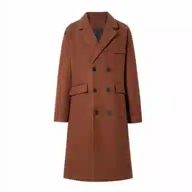 美式复古基础款纯色宽松通勤百搭落肩舒适中长款纯色大口袋双排扣西装领韩版厚款休闲直筒长款大衣 男女同款