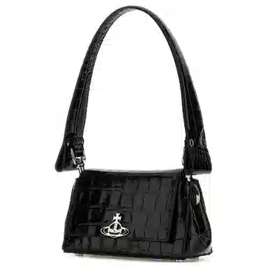 Vivienne Westwood Croc Embossed Leather Shoulder Bag Black