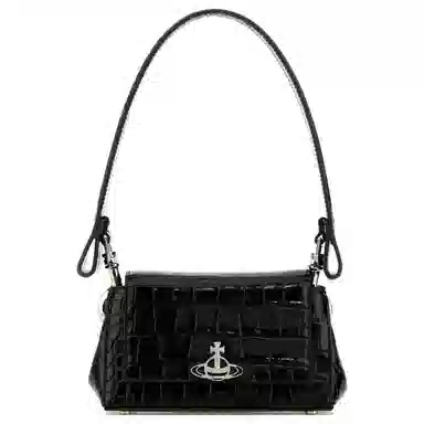 Vivienne Westwood Croc Embossed Leather Shoulder Bag Black