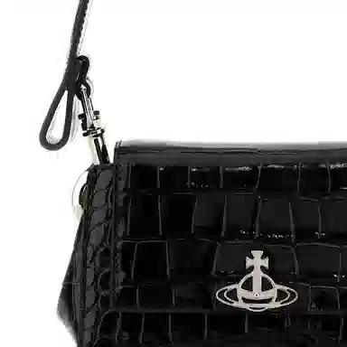 Vivienne Westwood Croc Embossed Leather Shoulder Bag Black
