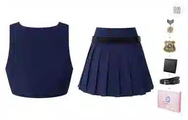 东鲸岁时记 心动突击学院风伯克利女孩夏日多巴胺穿搭纽扣短袖衬衫马甲中腰修身半身裙制服 春夏季 女款 礼盒装