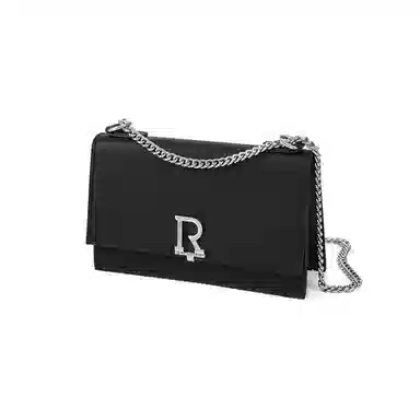 红蜻蜓 经典休闲风简约风商务斜挎包腋下包时尚链条手提包 牛剖层皮革 单肩包 常规 女款 黑色