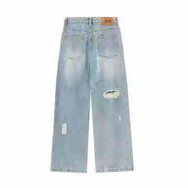 赞仕 美式高街设计感复古水洗牛仔裤 男款 蓝色