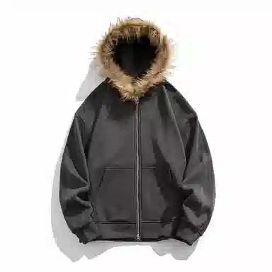 美式复古基础款拉链加绒厚款奥粒绒重磅长袖休闲宽松百搭开衫连帽落肩纯色卫衣 男女同款