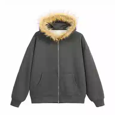 美式复古基础款拉链加绒厚款奥粒绒重磅长袖休闲宽松百搭开衫连帽落肩纯色卫衣 男女同款