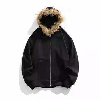 美式复古基础款拉链加绒厚款奥粒绒重磅长袖休闲宽松百搭开衫连帽落肩纯色卫衣 男女同款