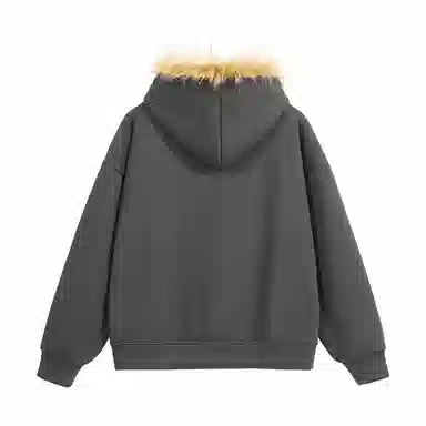 美式复古基础款拉链加绒厚款奥粒绒重磅长袖休闲宽松百搭开衫连帽落肩纯色卫衣 男女同款