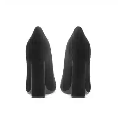 绒面 百搭时装通勤尖头深口粗跟弹力 短靴 女款 经典黑色