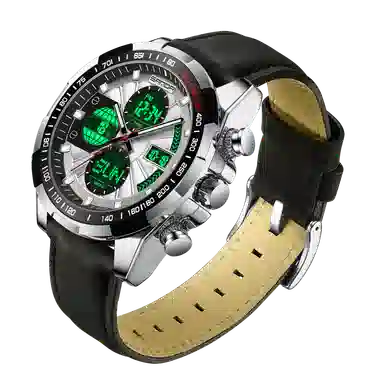 三达 时尚潮流炫酷学生运动腕表 电子+石英机芯 皮带表带 国表 男表 黑色表盘