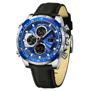 三达 时尚潮流炫酷学生运动腕表 电子+石英机芯 皮带表带 国表 男表 黑色表盘