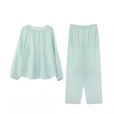 怡吾色 糖果系列 双层纱圆领家居服清新小格纹睡衣套装 女款