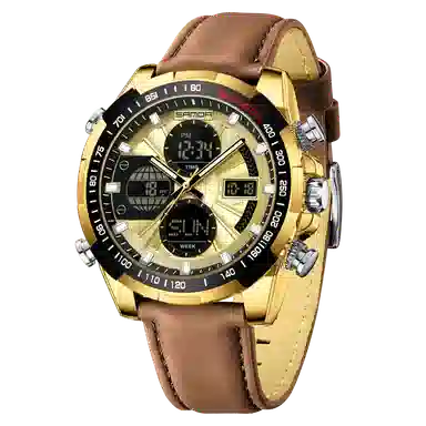 三达 时尚潮流炫酷学生运动腕表 电子+石英机芯 皮带表带 国表 男表 黑色表盘