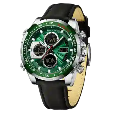 三达 时尚潮流炫酷学生运动腕表 电子+石英机芯 皮带表带 国表 男表 黑色表盘