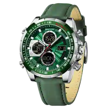 三达 时尚潮流炫酷学生运动腕表 电子+石英机芯 皮带表带 国表 男表 黑色表盘