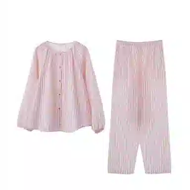 怡吾色 糖果系列 双层纱圆领家居服清新小格纹睡衣套装 女款