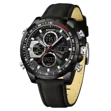 三达 时尚潮流炫酷学生运动腕表 电子+石英机芯 皮带表带 国表 男表 黑色表盘