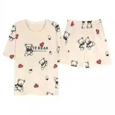 莫代尔 可外穿简约休闲轻盈柔软舒适薄款休闲细腻亲肤春夏季睡衣套装 女款 杏色