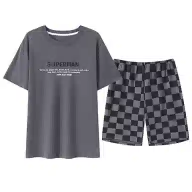 夏芬妍 简约休闲舒适时尚圆领家居服亲肤宽松短袖短裤可外穿睡衣套装 男款 灰色