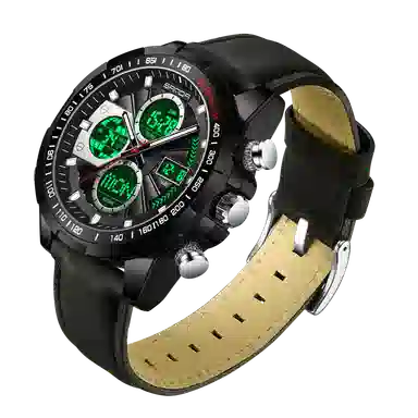 三达 时尚潮流炫酷学生运动腕表 电子+石英机芯 皮带表带 国表 男表 黑色表盘