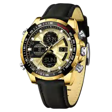 三达 时尚潮流炫酷学生运动腕表 电子+石英机芯 皮带表带 国表 男表 黑色表盘