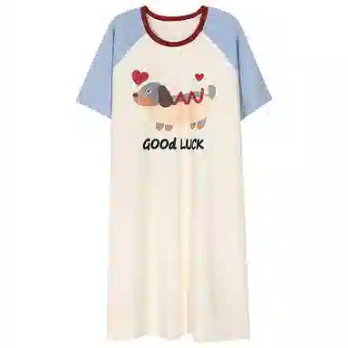 兰缪 带胸垫薄款宽松圆领套头中长款短袖睡裙 女款 图片色