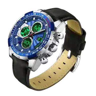 三达 时尚潮流炫酷学生运动腕表 电子+石英机芯 皮带表带 国表 男表 黑色表盘