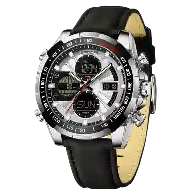 三达 时尚潮流炫酷学生运动腕表 电子+石英机芯 皮带表带 国表 男表 黑色表盘