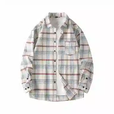 美式复古格子衬衫宽松休闲简约外穿学院风单穿叠穿日系复古单排扣口袋垂感宽松显瘦翻领长袖条纹衬衫 男女同款