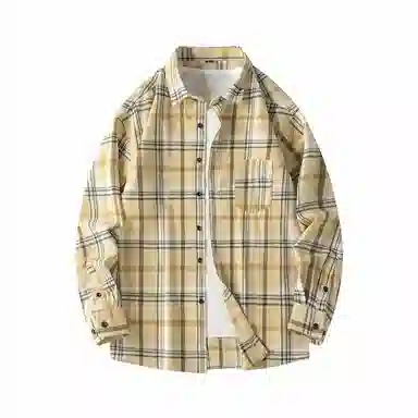 美式复古格子衬衫宽松休闲简约外穿学院风单穿叠穿日系复古单排扣口袋垂感宽松显瘦翻领长袖条纹衬衫 男女同款