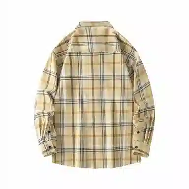 美式复古格子衬衫宽松休闲简约外穿学院风单穿叠穿日系复古单排扣口袋垂感宽松显瘦翻领长袖条纹衬衫 男女同款