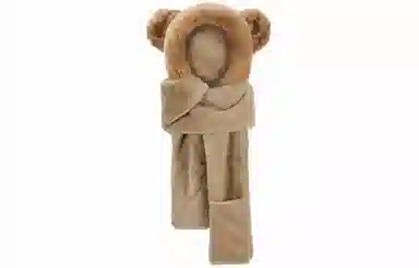 优幽兰 东北加绒加厚毛绒帽围巾一体式手套百搭时尚防风防寒休闲保暖护耳小众 聚酯纤维 斗篷帽 女款