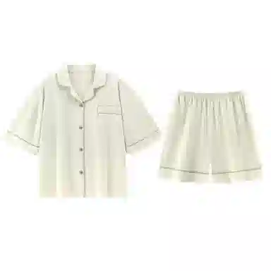 夏芬妍 简约休闲舒适时尚纯色纯棉翻领家居服亲肤宽松短袖短裤可外穿睡衣套装 女款