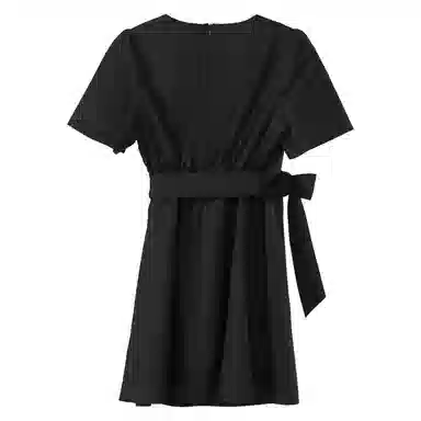 法儿家 韩系小个子收腰短袖连衣裙 女款 黑色