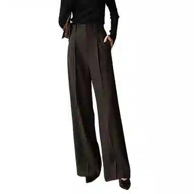 晚白 时尚简约高腰纯色直筒休闲裤 女款