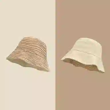 优幽兰 韩版小众设计感波浪纹双面防晒春夏小众显脸小水桶帽百搭休闲高级感防紫外线遮阳纯色盆帽素颜遮脸 棉 渔夫帽 女款