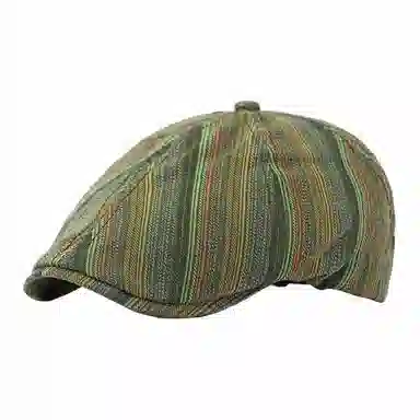 优莲茵 日系古着彩色条纹前进 复古百搭显脸小反戴 棉 贝雷帽 女款