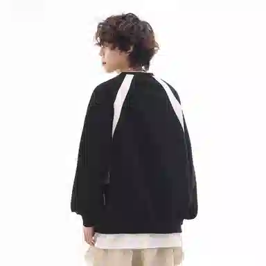 玉儿恋 美式潮牌拼接酷帅圆领宽松休闲随性运动重磅长袖卫衣 男女同款