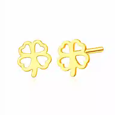 老凤祥 幸运花开四叶草耳饰 招财纳福时尚简约 轻奢高级感小众设计 养耳洞 足金 一口价 黄金耳钉一对 女款 女朋友闺蜜生日周年礼盒物