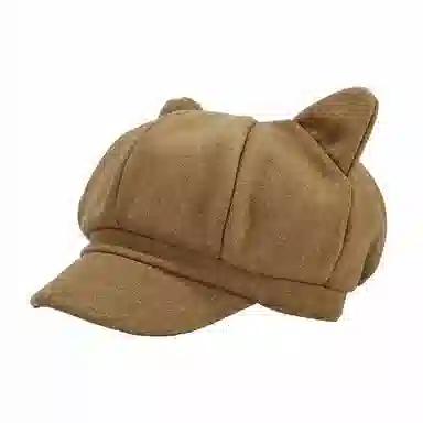 祎步康 创意可爱猫耳朵网红八角帽 英伦复古纯色画家帽潮 棉涤 贝雷帽 男女同款情侣款