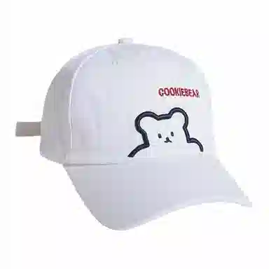 优莲茵 简约创意小熊刺绣字母米色 休闲遮阳 棉 鸭舌帽 男女同款情侣款