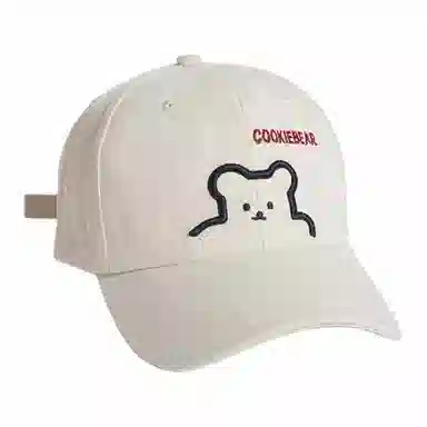 优莲茵 简约创意小熊刺绣字母米色 休闲遮阳 棉 鸭舌帽 男女同款情侣款