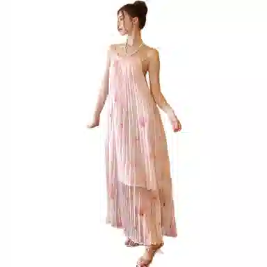 莫代尔 法式碎花通勤时尚舒适吊带连衣裙 女款 晕染冰粉