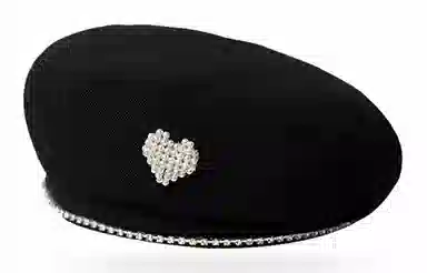 优幽兰 韩版显脸小爱心装饰防风防寒英伦加厚保暖 贝雷帽 女款