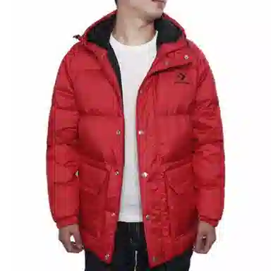 Converse Logo Print Puffer Jacket Red