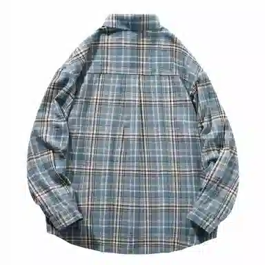 大卫贝肯 美式复古简约基础款休闲宽松百搭大码格子长袖衬衫 男女同款