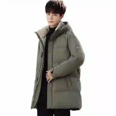 雅鹿 纯色图案连帽加厚长袖羽绒服 男款